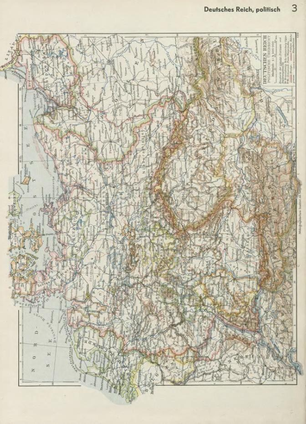 Eine Karte aus dem 19. Jahrhundert, die die politischen Grenzen Deutschlands zeigt, auf altem Papier mit Text oben und unten.