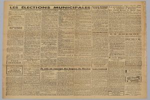 Die Titelseite der französischen Zeitung Les Élections Municipales mit einem weißen Hintergrund und Texten über Kommunalwahlen.