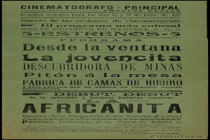 Eine vintage-Movie-Werbung mit schwarzem Hintergrund, fetter weißer Schrift und einem weißen Rand, mit einem gedämpften Farbschema aus Blauen und Grautönen.