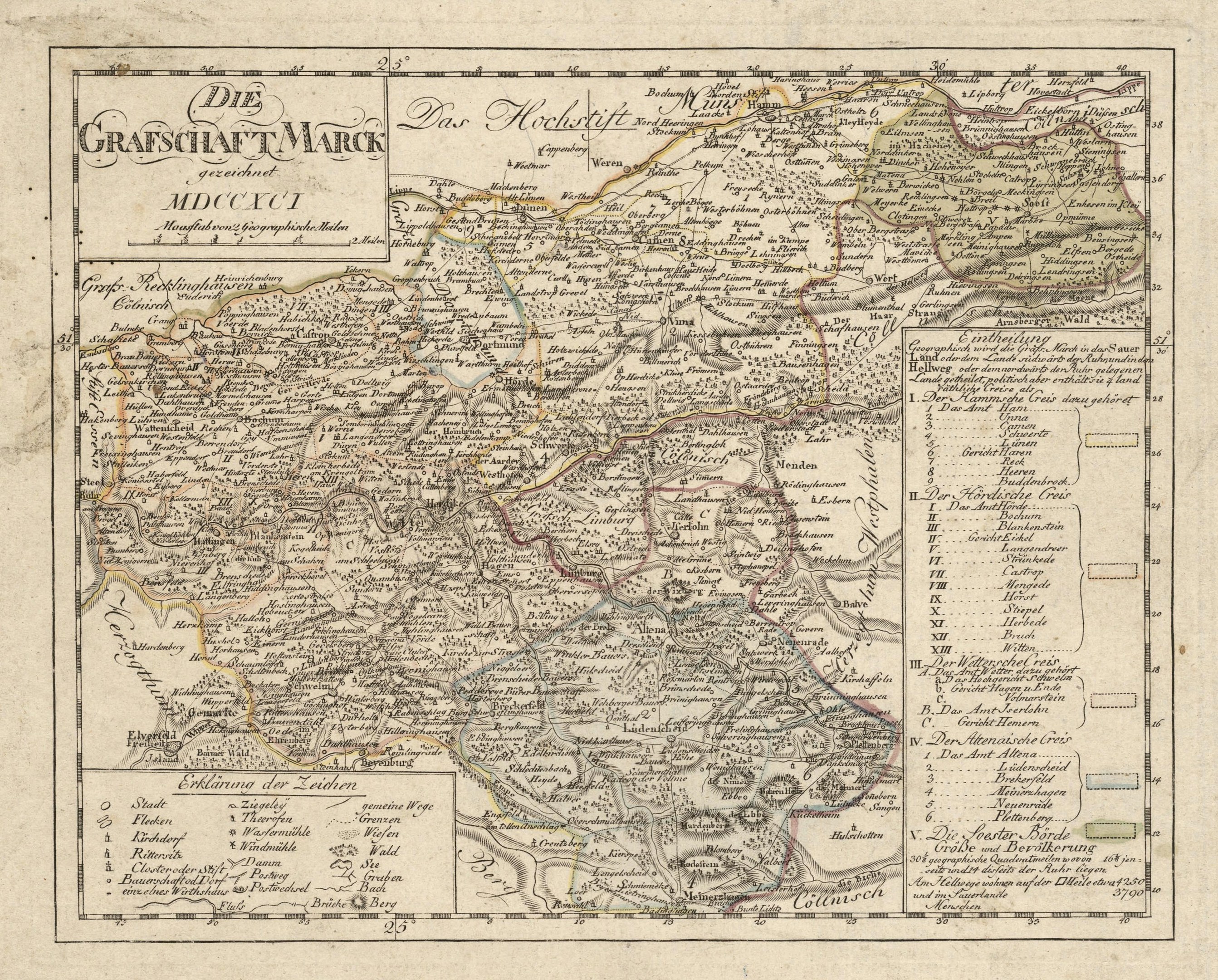 Ein detaillierter alter Stadtplan von München, Deutschland, mit Straßen, Parks, Flüssen und Sehenswürdigkeiten, umgeben von einem dekorativen Rand in Blau-, Grün- und Gelbtönen.