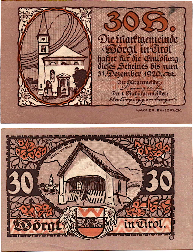 Ein altes deutsches 30-Pfennig-Banknoten aus den 1930er Jahren mit einem zentralen Bild einer Kirche.