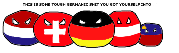 Eine Gruppe von Cartoon-Gesichtern mit dem Text "Das ist einige harte germanische Scheiße, in die du dich da reingeritten hast" darauf geschrieben, zum Ausdruck von Frustration und Hilflosigkeit.