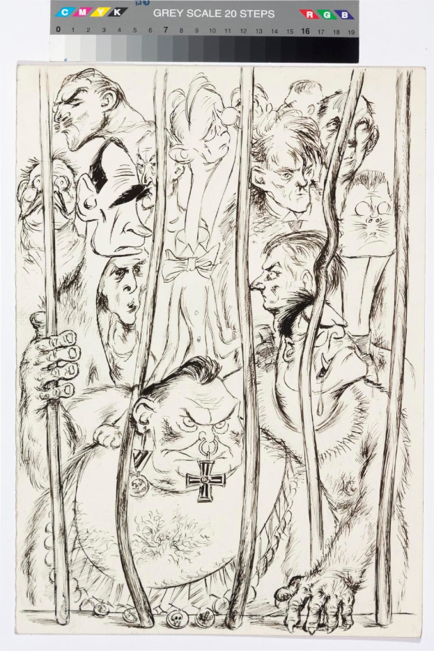 Comic-Seite mit einer ängstlichen Gruppe von Menschen hinter Gittern unter einem tiefblauen Nachthimmel mit Sternen, öber dem Text "Grimm Fairy Tales 1-A by Dark Horse" und fettweißer Schrift unten.