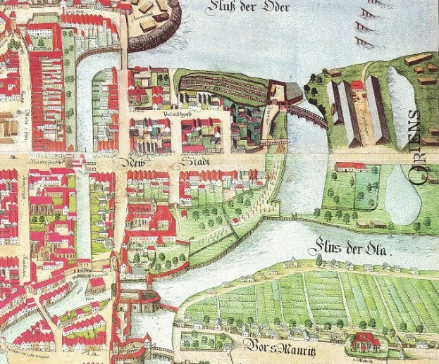 Detailreiches altes Stadtplan von Stuttgart, Deutschland, zeigt Straßen, Gebäude, Bäume, Gras, Wasser und Text mit Bevölkerung, Geschichte und kulturellen Informationen.