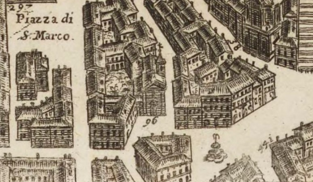 Eine handgezeichnete Skizze einer Stadtlandschaft mit verschiedenen architektonischen Gebäuden und handgeschriebenen Notizen auf dem Papier.