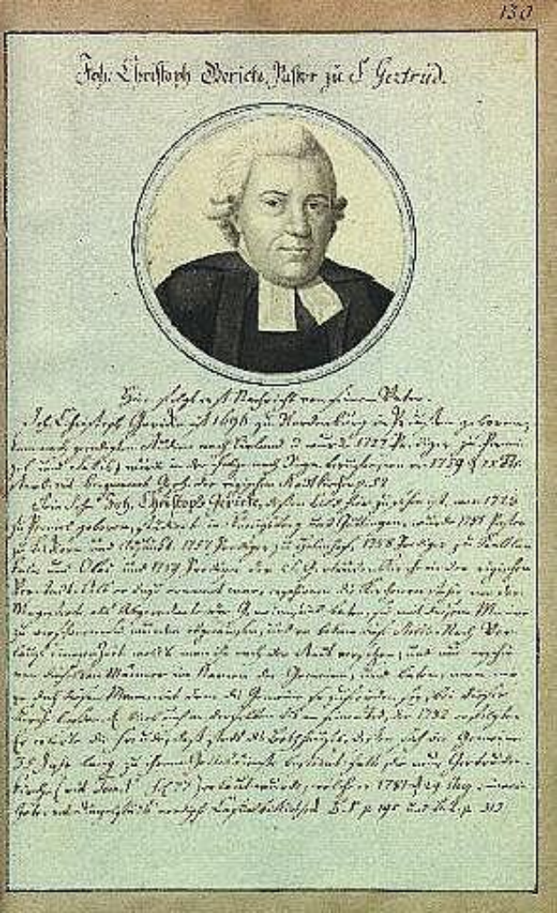 Ein Porträt von Johann Wolfgang von Goethe in einer schwarzen Robe, das auf einem alten Dokument aus dem Jahr 1789 mit Text darauf abgebildet ist.