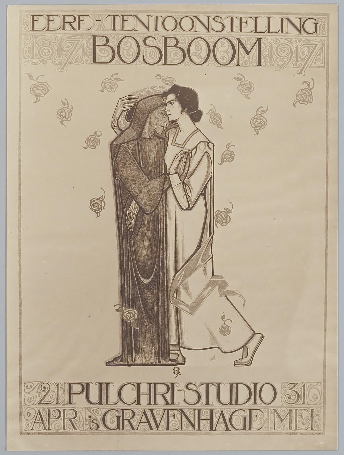 Ein Plakat, das einen Mann in einem Anzug und eine Frau in einer Schürze zeigt, die Seite an Seite stehen und ernst aussehen, bewirbt ein Ereignis mit Text.