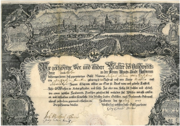 Eine alte deutsche Banknote mit einer Stadtansicht, Text und zusätzlichen Bildern, die ihr einen klassischen und zeitlosen Anschein verleiht.