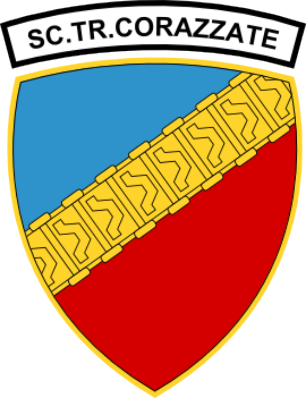 Ein wappenförmiges Logo in rot, blau und gelb mit der Aufschrift "Sc. Tr. Corazate".