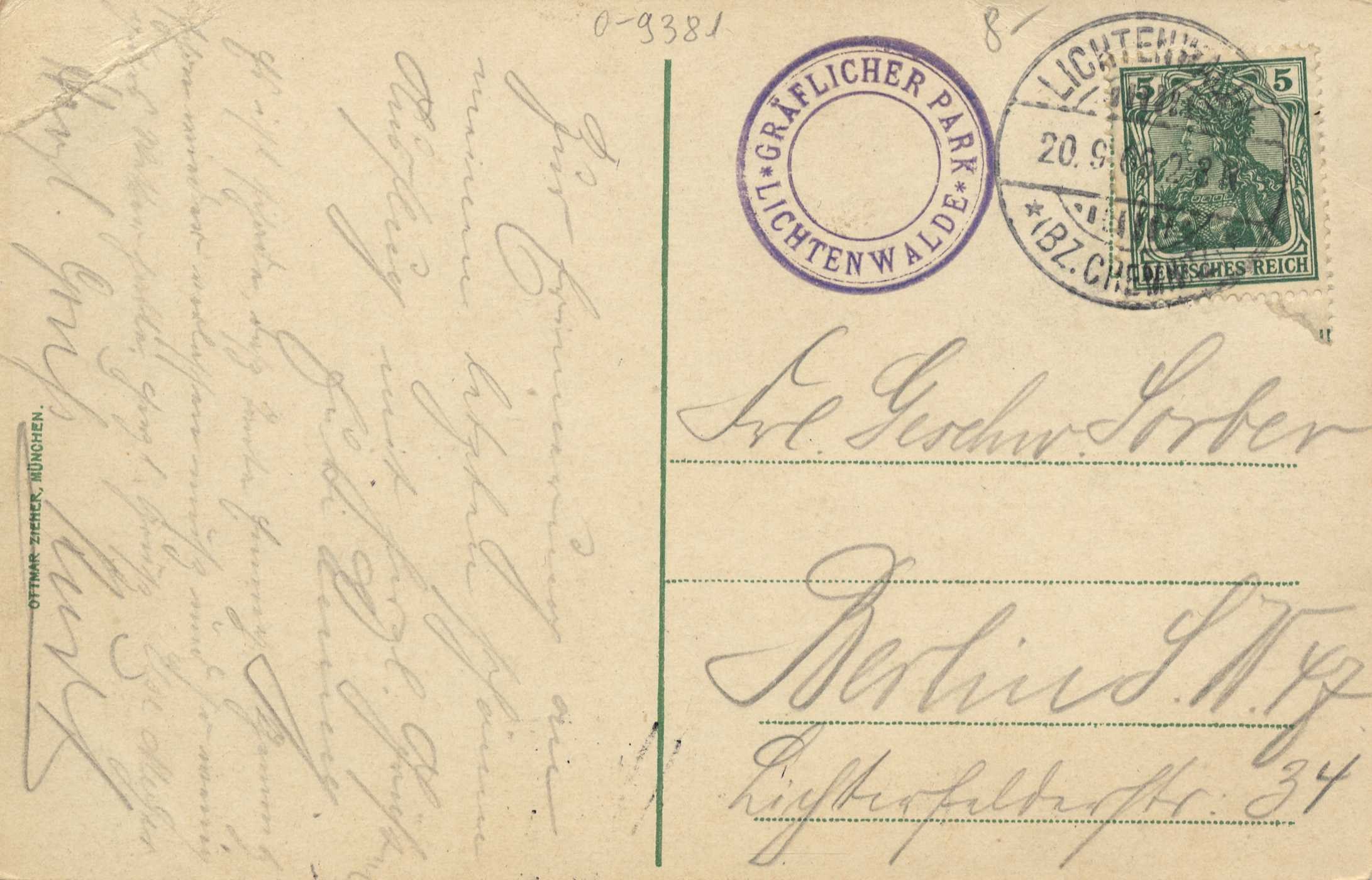 Alte Postkarte mit einer Briefmarke, die "Lichtenwald, Deutschland - Einschreiben nach Deutschland" lautet, mit handgeschriebenem Text und zwei zusätzlichen Briefmarken in der oberen rechten Ecke.