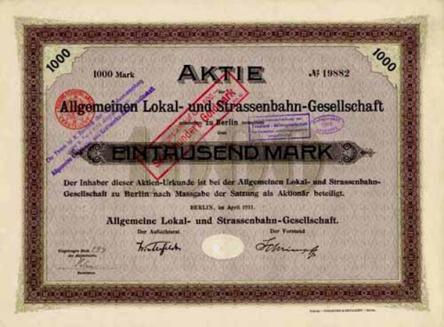 Ein altes deutsches Wertpapier, das von der deutschen Regierung ausgestellt wurde und bedruckten Text und Zahlen enthält.