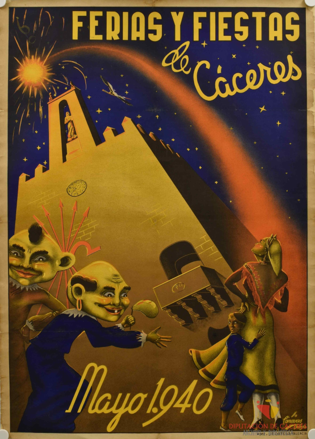 Buntes Karnevalplakat an einer Gebäudewand in Mexiko mit Cartoon-Bildern und Text.